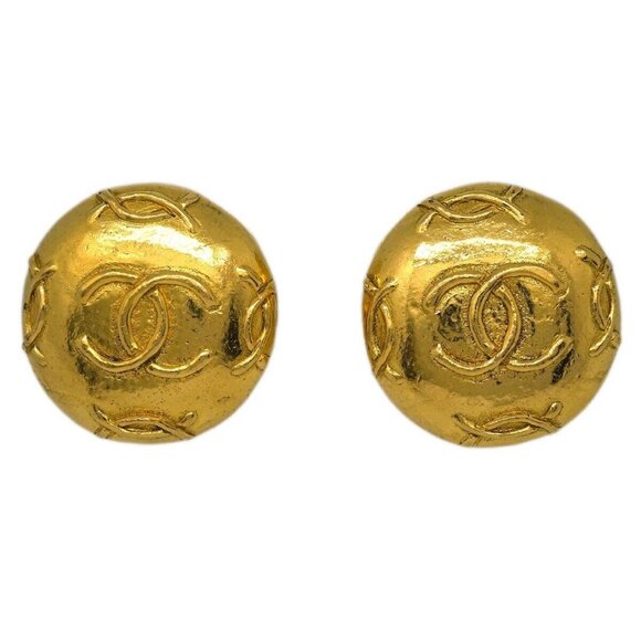 Chanel Button Earrings Clip-On Gold - Picture 1 of 4